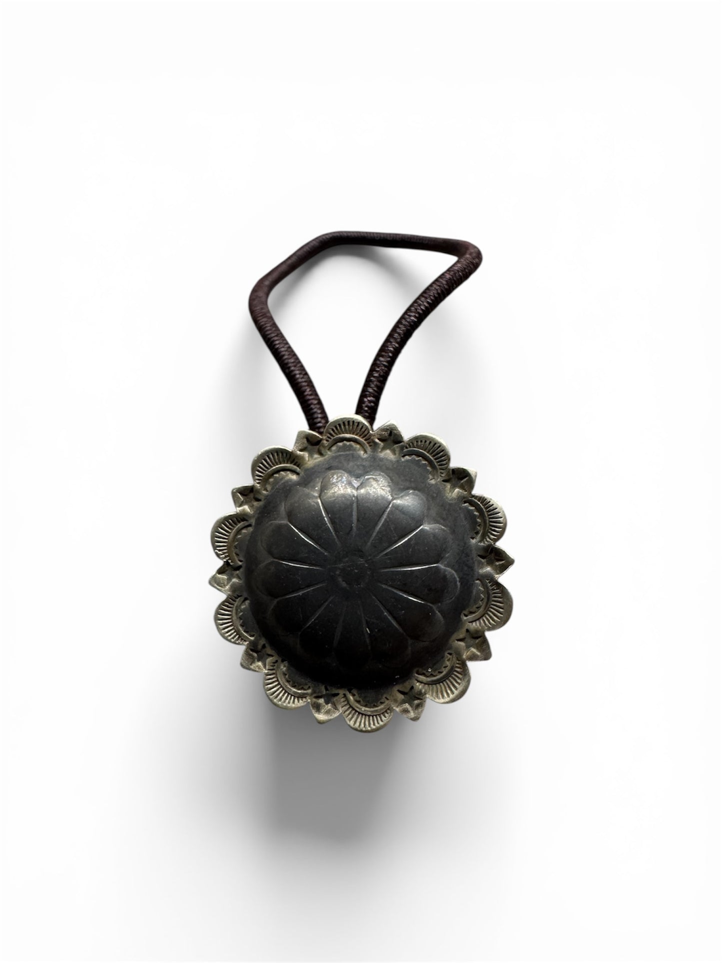 German Silver- Hair Tie Concho- Lined Camouflage and Star- Single