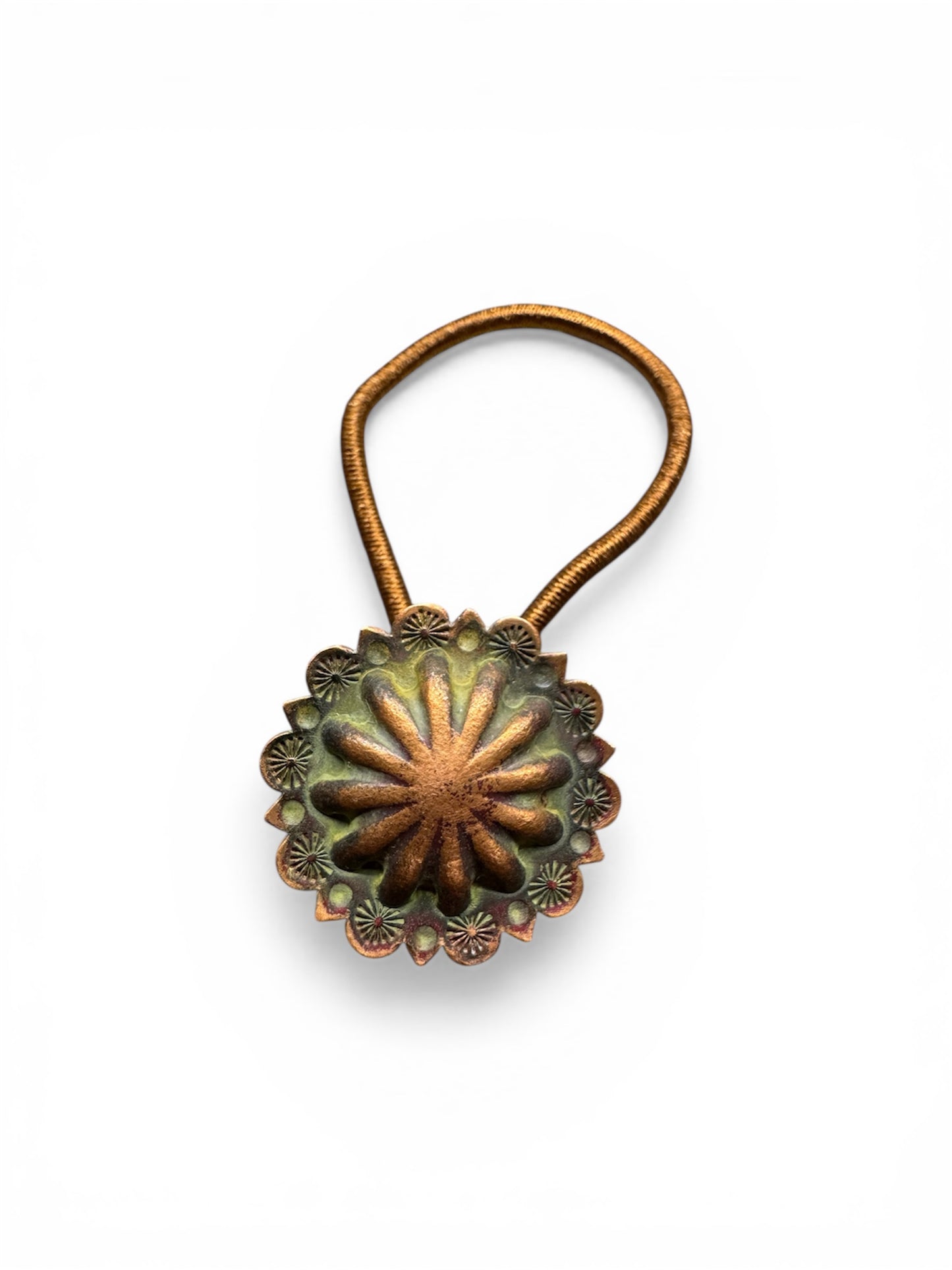 Copper- Hair Tie Concho- Heart and Punch- Patina- SET