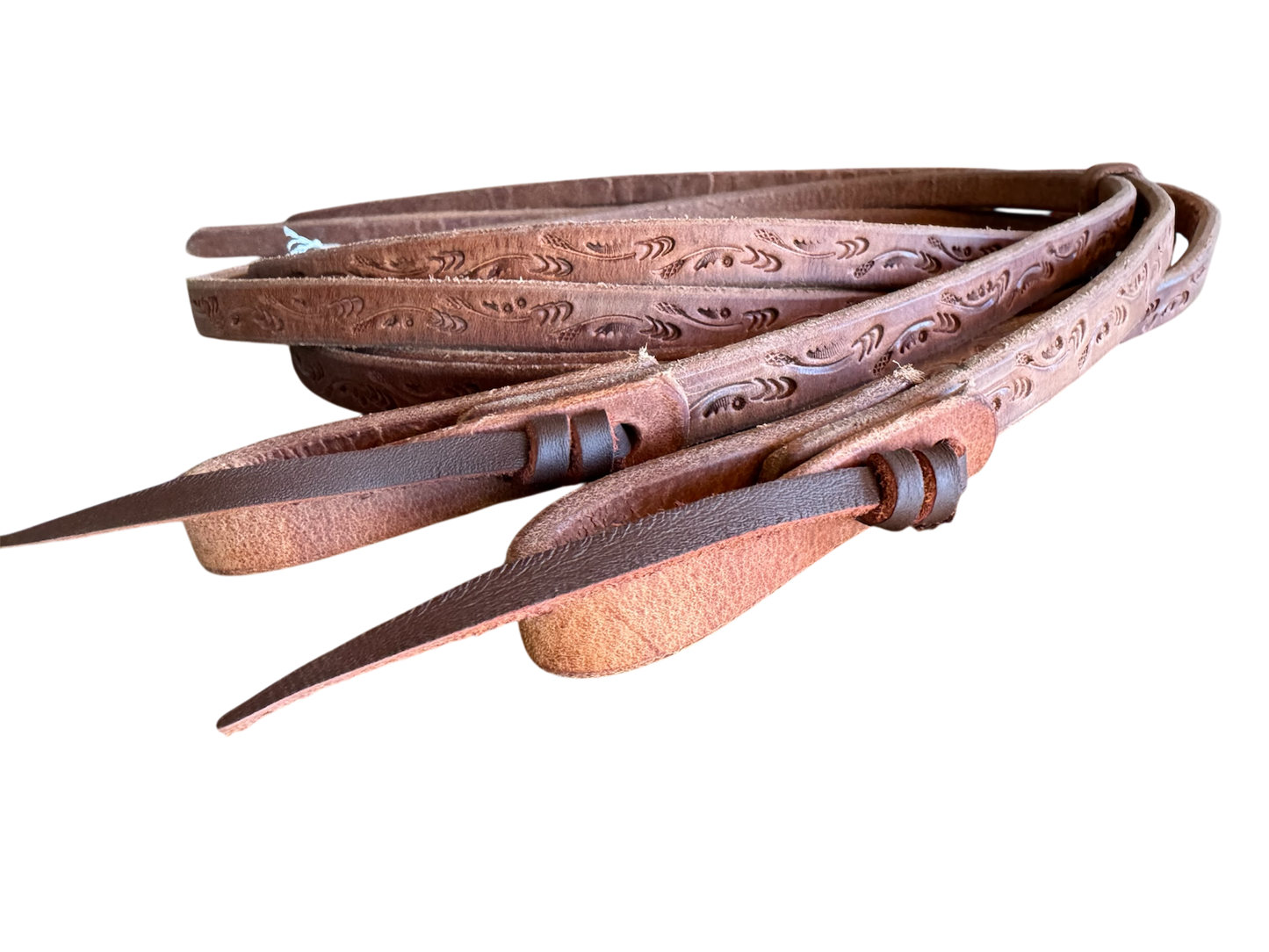 5/8” 8ft Split Rein- Tied- Arrow Design- Full Length Tool- Natural Color- Weight On Tail