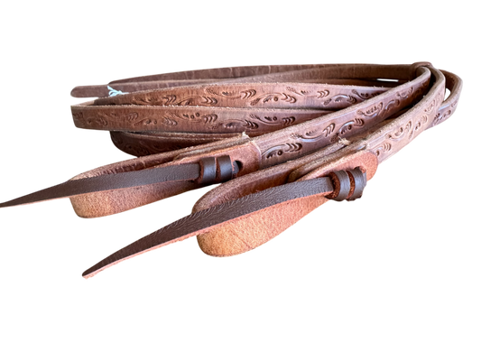 5/8” 8ft Split Rein- Tied- Arrow Design- Full Length Tool- Natural Color- Weight On Tail