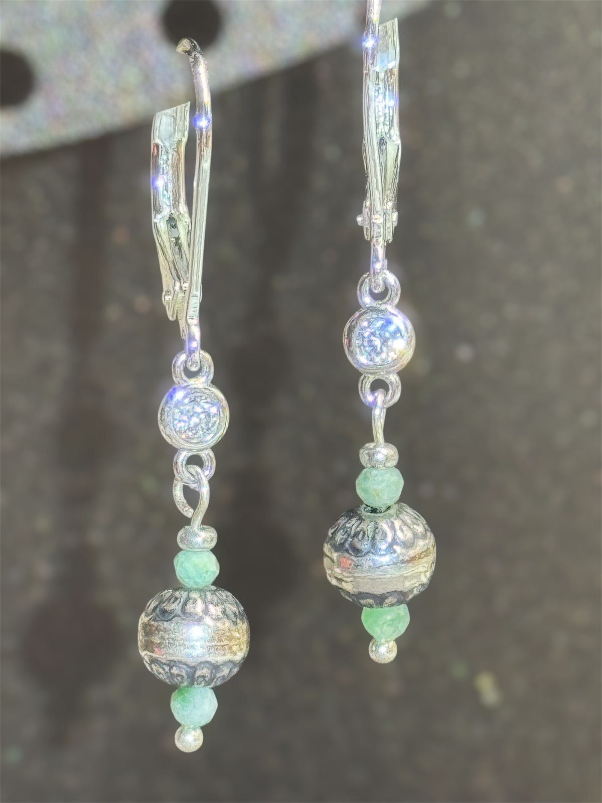 Sterling Silver- Faceted Turquoise and Cubic Zirconia Dangle Earrings