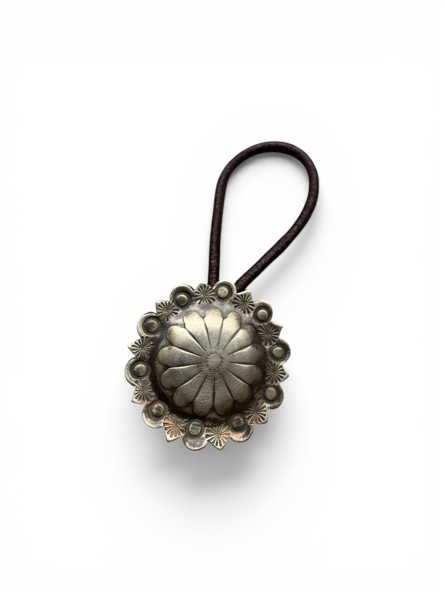 German Silver- Hair Tie Concho- Heart and Circle- Single
