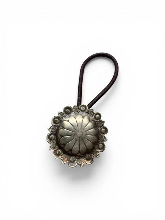 German Silver- Hair Tie Concho- Heart and Circle- Single