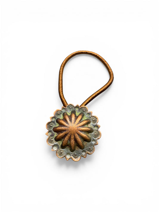 Copper- Hair Tie Concho- Heart and Punch- Patina- SET