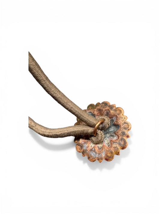 Copper Hair Tie Concho- Star and Circle- Patina- Single