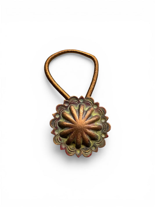 Copper- Hair Tie Concho- Lined Camouflage and Punch- Patina- SET