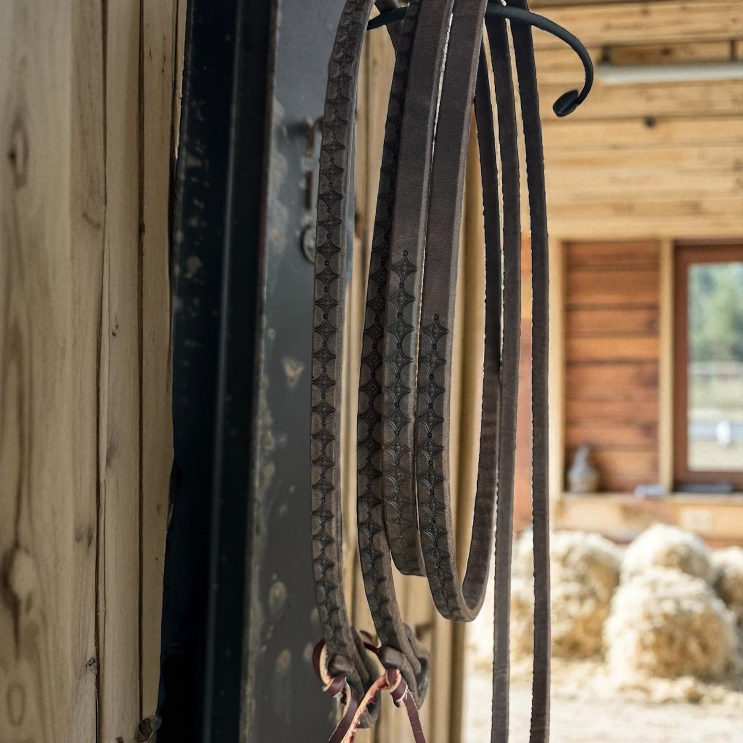 8ft Chocolate Tooled 5/8” Split Reins