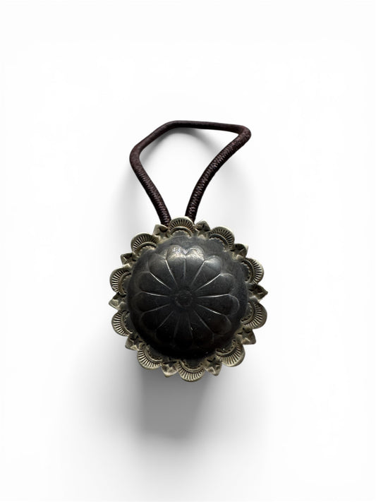 German Silver- Hair Tie Concho- Lined Camouflage and Star- Single