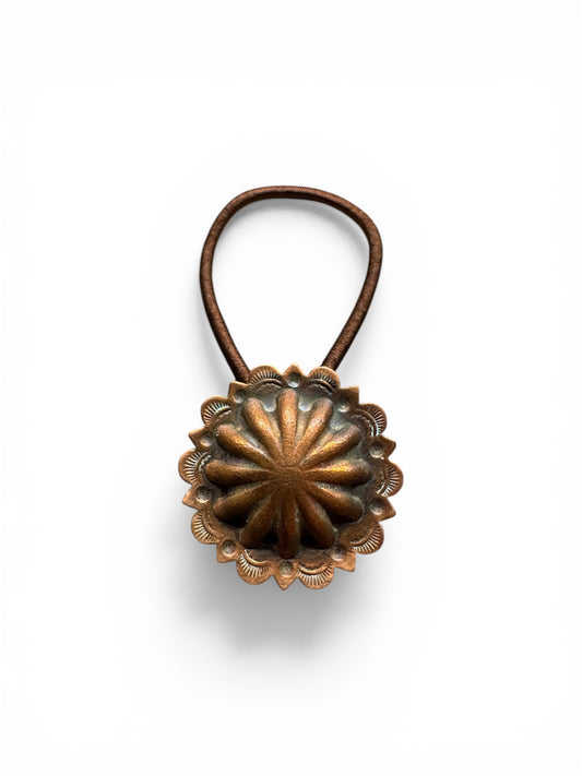 Copper- Hair Tie Concho- Lined Camouflage and Punch- Single