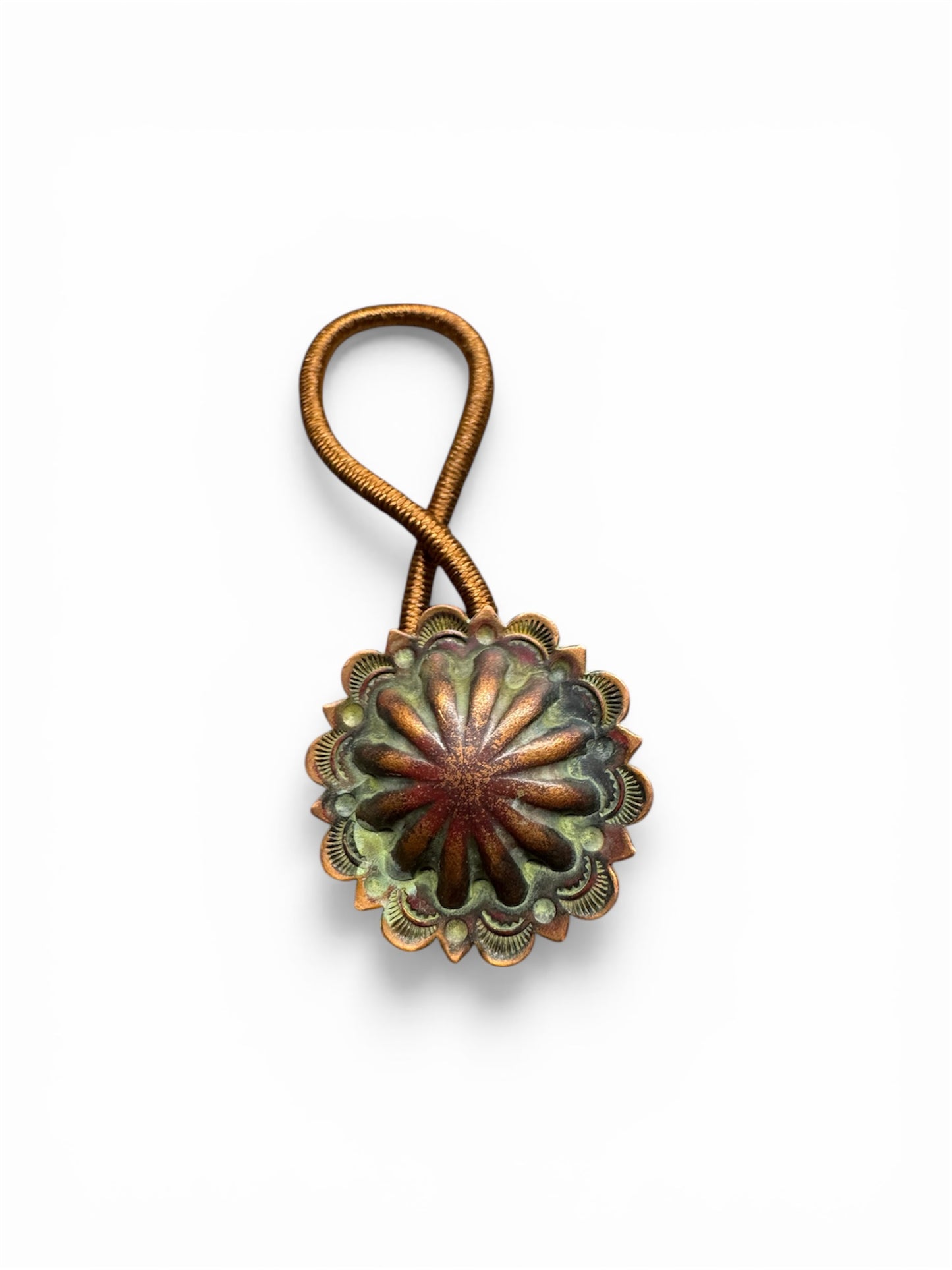 Copper- Hair Tie Concho- Lined Camouflage and Punch- Patina- SET