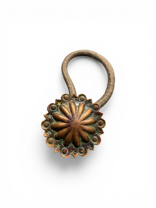 Copper Hair Tie Concho- Star and Circle- Patina- Single