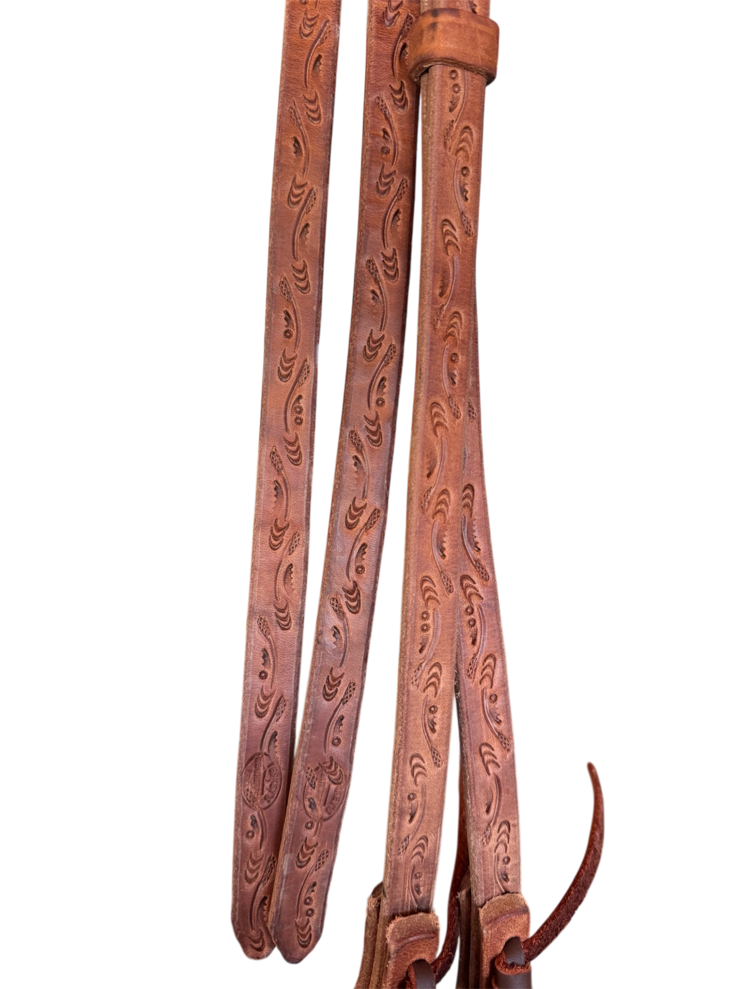 5/8” 8ft Split Rein- Tied- Arrow Design- Full Length Tool- Natural Color- Weight On Tail