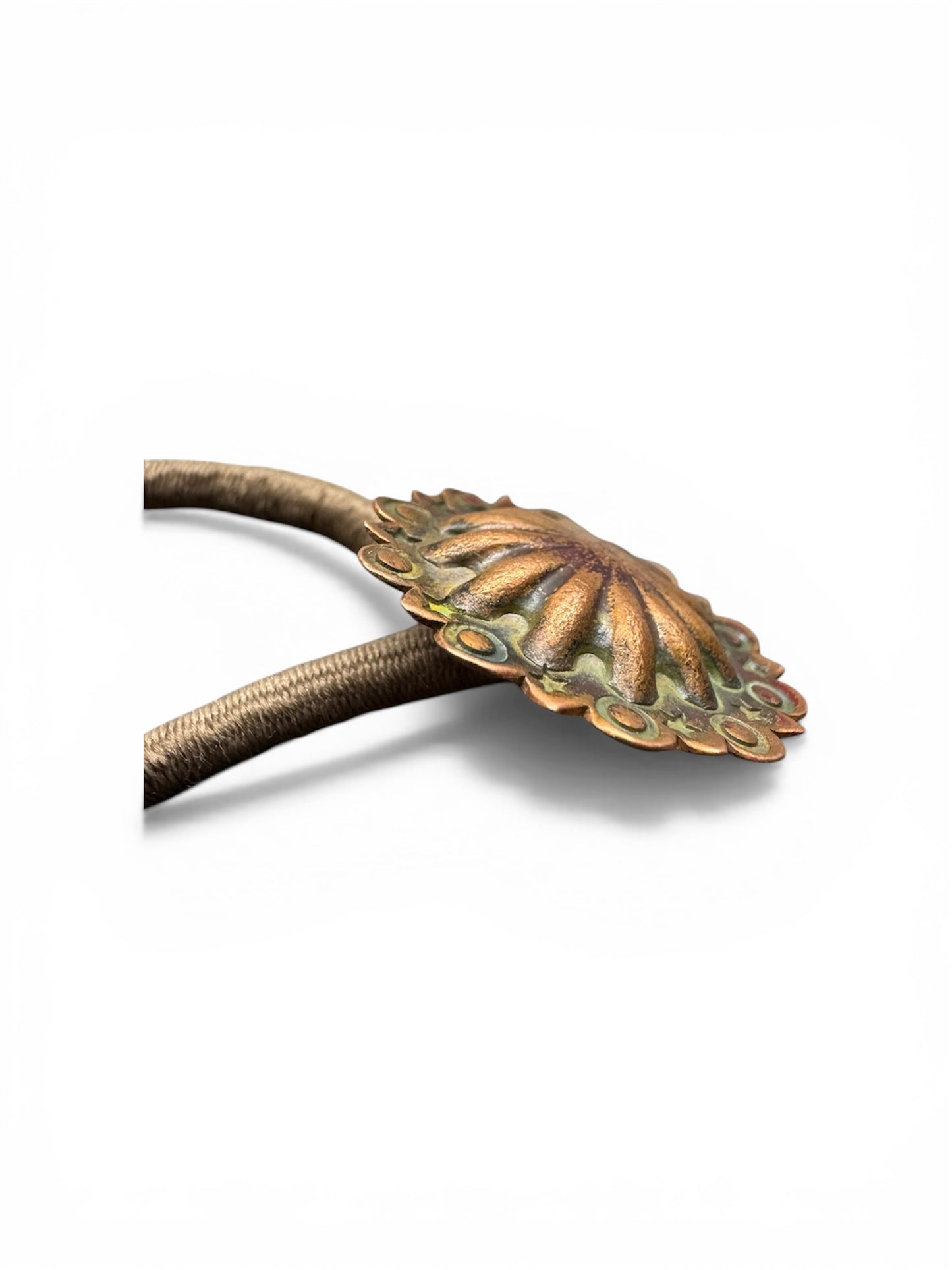 Copper Hair Tie Concho- Star and Circle- Patina- Single