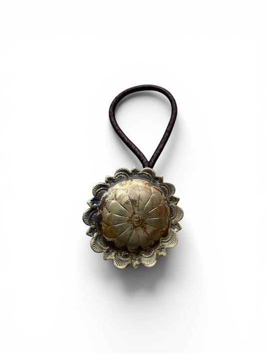 German Silver- Hair Tie Concho- Lined Camouflage and Star- Single