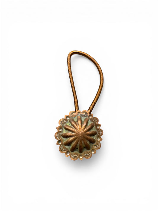 Copper- Hair Tie Concho- Lined Camouflage and Punch- Patina- Single