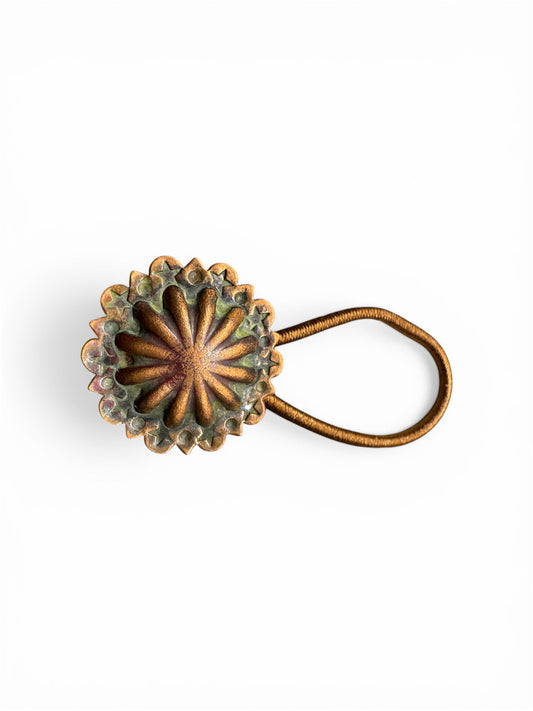 Copper- Hair Tie Concho- Star and Punch- Patina- SET
