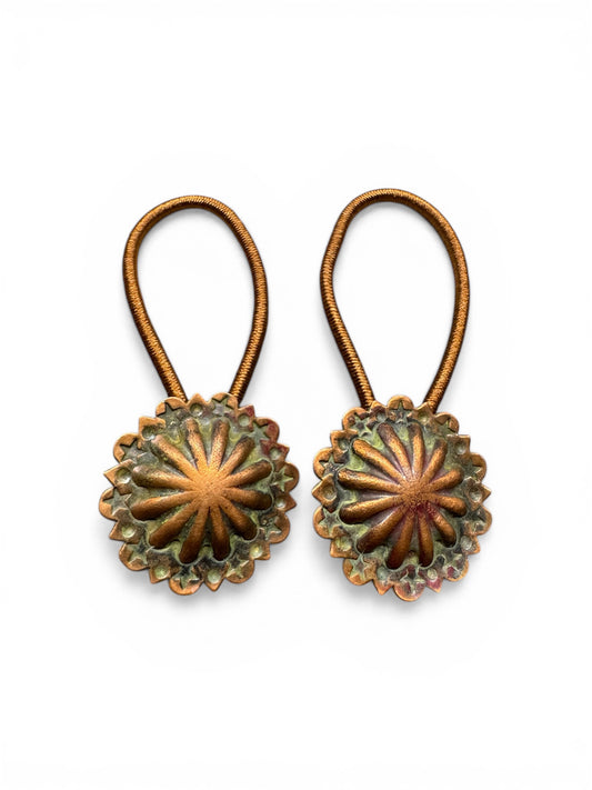 Copper- Hair Tie Concho- Star and Punch- Patina- SET