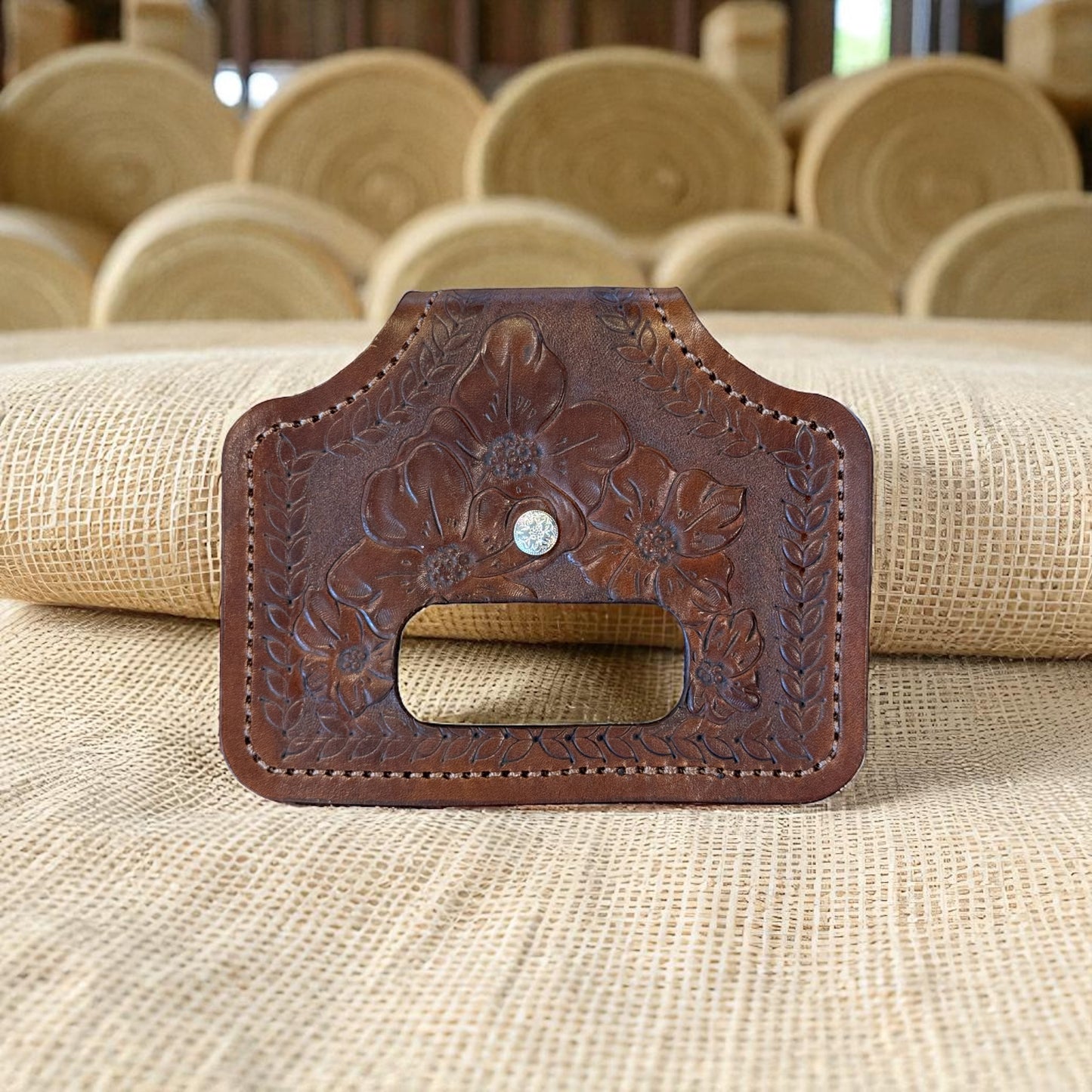 5-Flower Tooled & Stitched Edge- Hand Towel Holder