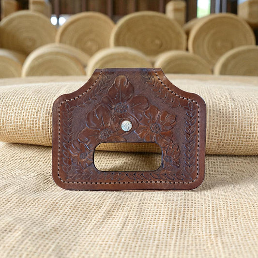 5-Flower Tooled & Stitched Edge- Hand Towel Holder