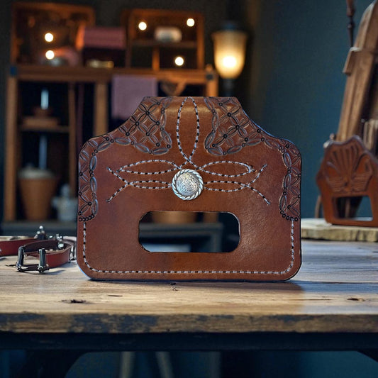 Gunmetal Gray Stitched Detail & Tooled- Hand Towel Holder